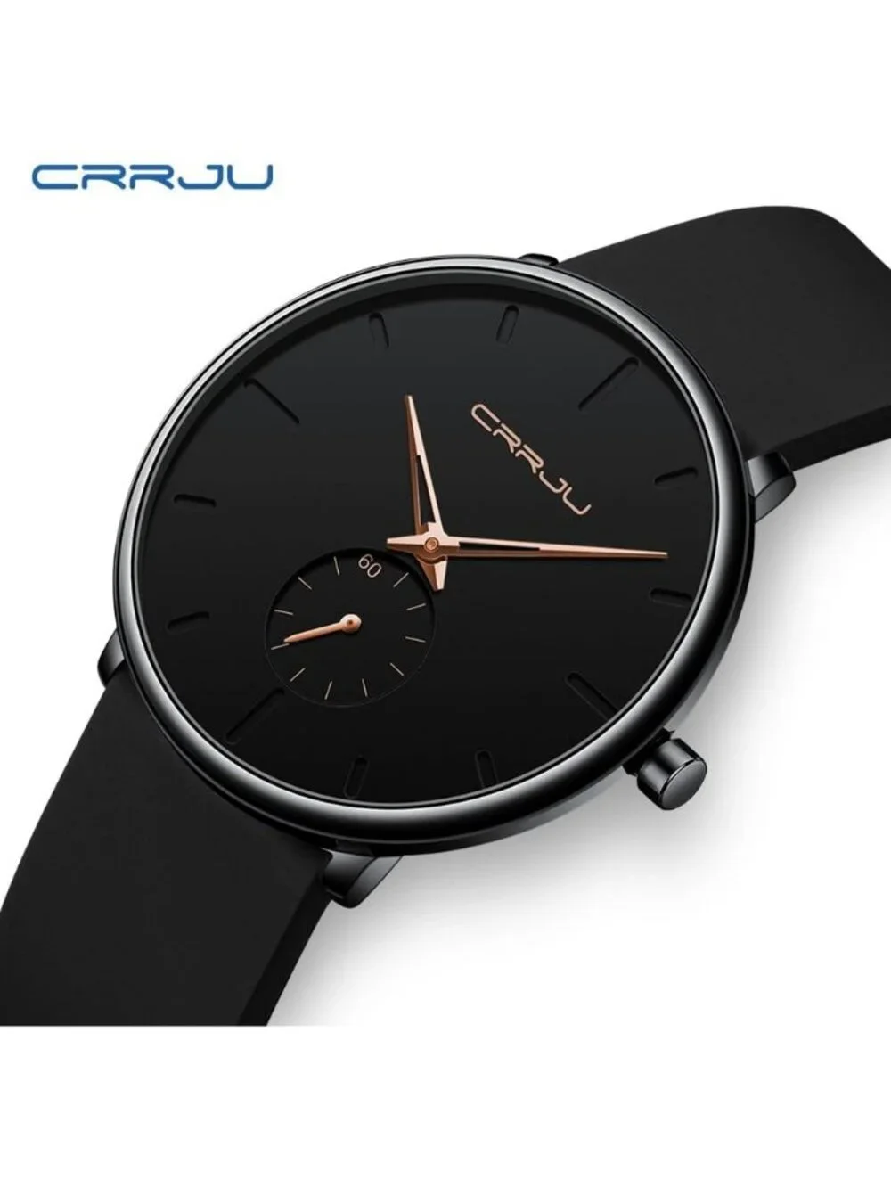 Crrju Mens Black Rose Stylish Waterproof Quartz Unisex Ultra Silicone Band Watch